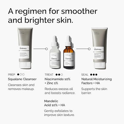 The Ordinary Mandelic Acid 10% + Hyaluronic Acid, Gentle Exfoliating Serum for Clarity and Hydration, 1 Fl Oz
