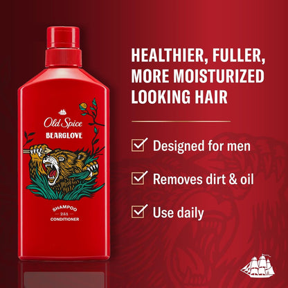 Old Spice Mens 2-in-1 Shampoo and Conditioner Set, Bearglove, For All Hair Types, Healthier, Fuller, More Moisturized Looking Hair, 13.5 fl oz Each (Pack of 6)