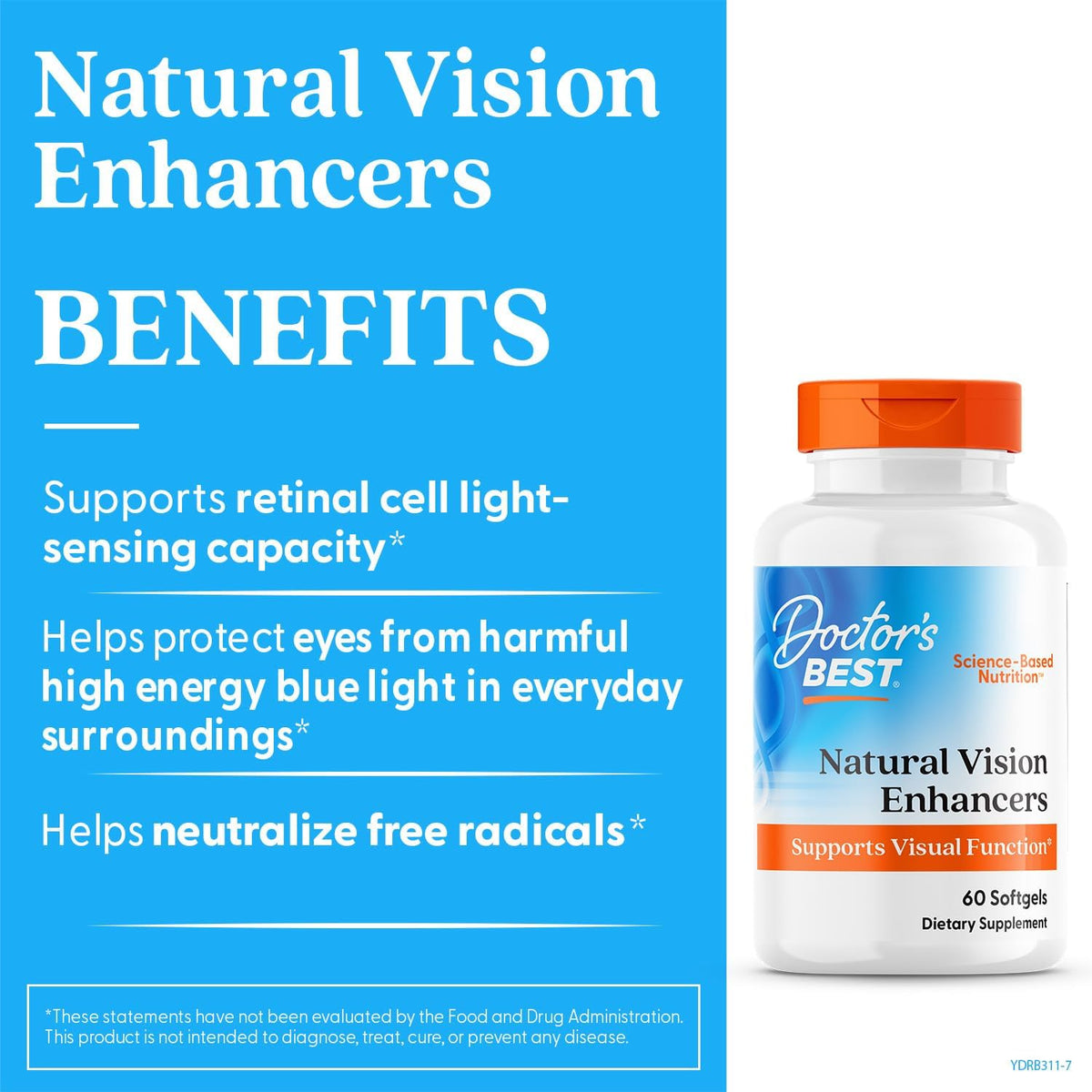 Doctor's Best Natural Vision Enhancers for Men & Women Non-GMO, 60 Softgels