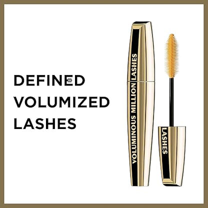 L’Oreal Paris Makeup Voluminous Million Lashes Mascara, Volumizing Collagen Infused Eye Makeup, Amplifying Mascara Brush, Washable, Blackest Black, 0.3 Fl Oz., 2 Count