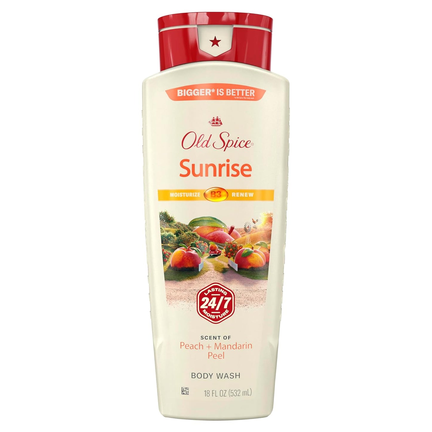 Old Spice Cleansing Body Wash for Men, 24/7 Shower Fresh with Lasting Scent, Moisturize & Renew, Gentle on Skin, Vitamin B3, Sunrise with Peach + Mandarin Peel Scent, 18 oz