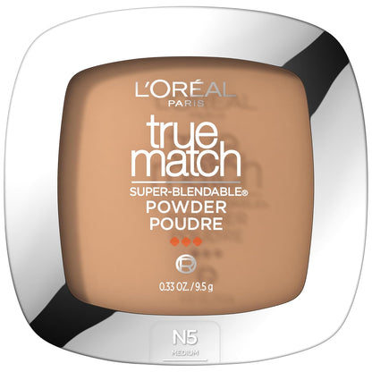 L'Oréal Paris True Match Super Blendable Powder Foundation for Mature Skin, Natural Finish, Oil-Free, N5 Medium, Lightweight Buildable Coverage, 0.33 oz.