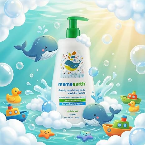 Mamaearth Deeply Nourishing Baby Body Wash | Tear Free Formula with Natural Cleansers | Hydrating Coconut & Jojoba Oil | Moisturizes Delicate Skin of Babies | 13.53 Fl Oz (400ml) | Baby body wash formulated with coconut and jojoba oil.