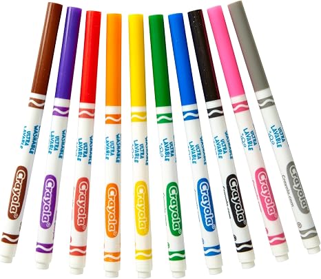 Crayola Ultra-Clean Washable Markers, Fine Line Multicolor, 10 Count