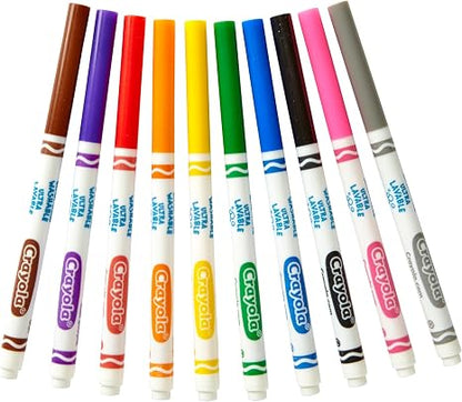 Crayola Ultra-Clean Washable Markers, Fine Line Multicolor, 10 Count
