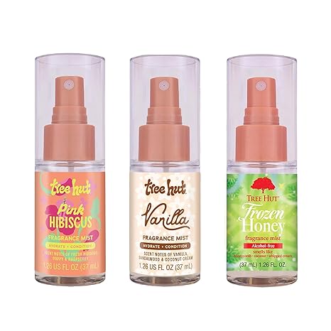 Tree Hut Hair & Body Mist Bundle, Hydrating & Alcohol-Free Body Spray Kit, Alcohol-Free Formula, Versatile Body Spray, Includes 3 37ml Vanilla, Pink Hibiscus and Frozen Honey