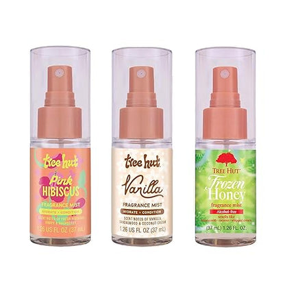 Tree Hut Hair & Body Mist Bundle, Hydrating & Alcohol-Free Body Spray Kit, Alcohol-Free Formula, Versatile Body Spray, Includes 3 37ml Vanilla, Pink Hibiscus and Frozen Honey