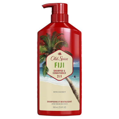 Old Spice Mens 2-in-1 Shampoo and Conditioner Set, Fiji, Coconut & Tropical Wood Scent, For All Hair Types, Healthier, Fuller, Moisturized Looking Hair, 21.9 fl oz Each, Twin Pack (Pack of 4)