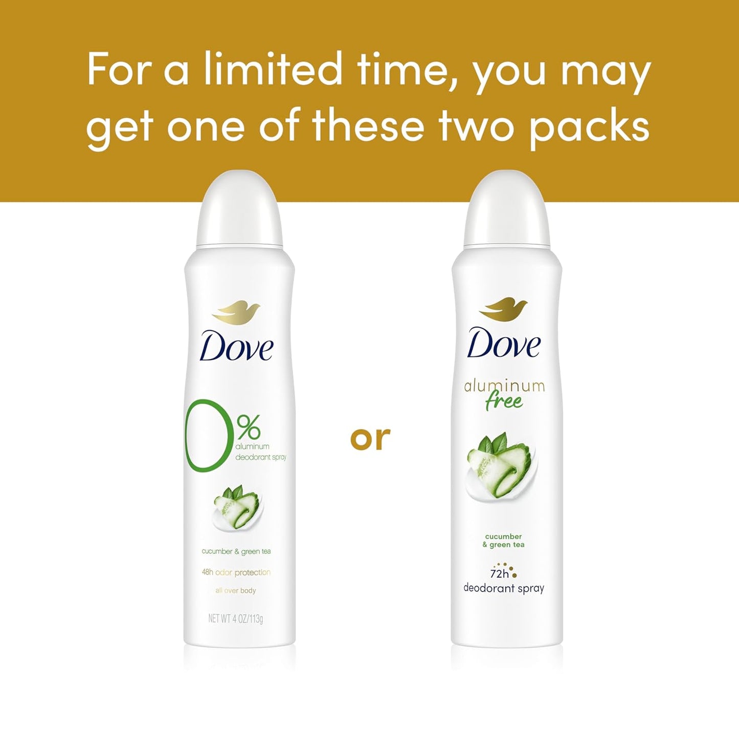 Dove Aluminum Free Deodorant Spray for Women 3 Count Cucumber & Green Tea 72 hour odor protection 4 oz
