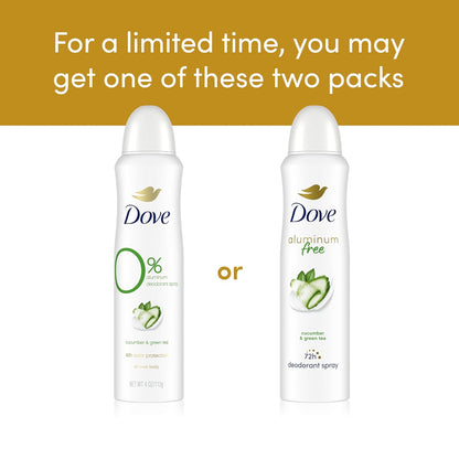 Dove Aluminum Free Deodorant Spray for Women 3 Count Cucumber & Green Tea 72 hour odor protection 4 oz