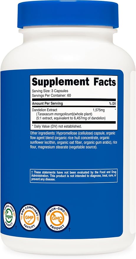 Nutricost Dandelion Extract 180 Capsules for 60 Servings Per Bottle