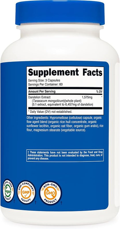 Nutricost Dandelion Extract 180 Capsules for 60 Servings Per Bottle