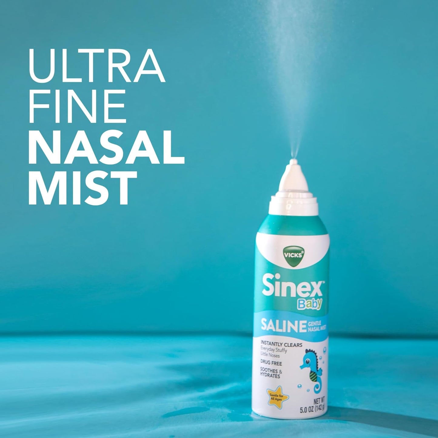 VICKS Sinex Baby Saline Nasal Spray, Drug Free Gentle Nasal Mist, Instantly Clears Everyday Stuffy Little Noses, Soothes & Hydrates, Safe For Daily Use, Gentle For All Ages, 5 OZ x 2