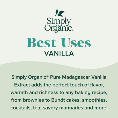 Simply Organic Pure Madagascar Vanilla Extract, 4-Ounce Glass Jar, Certified Organic, Sugar-Free Flavor For Smoothies (Pack of 1)
