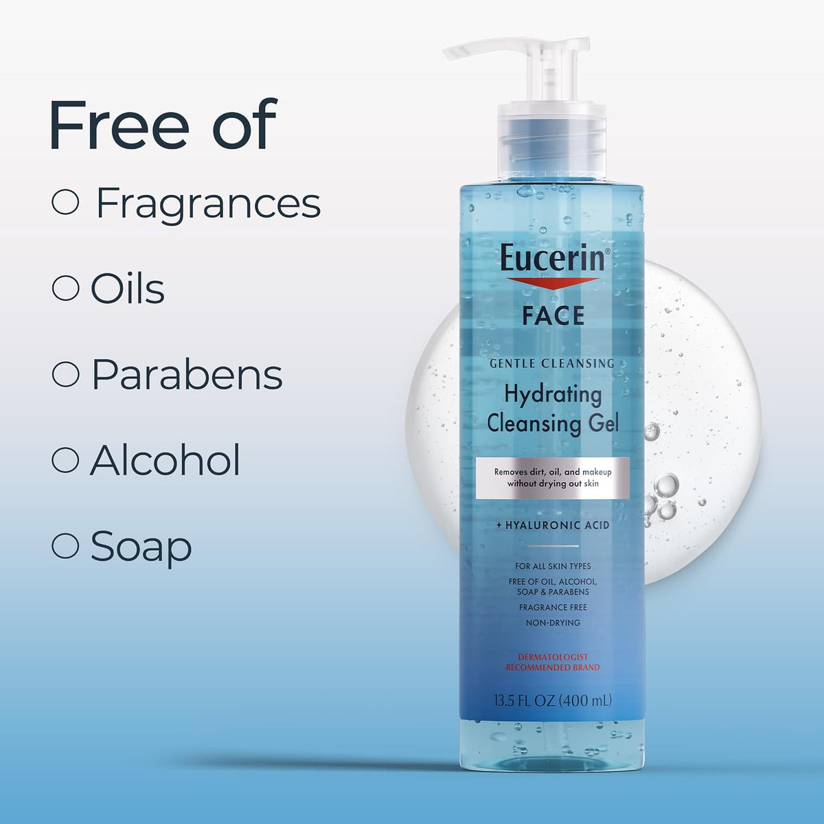 Eucerin Hydrating Gel Cleanser & Makeup Remover, Sensitive Skin, 13.5 Fl Oz