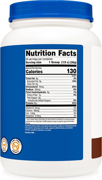 Nutricost Whey Protein Concentrate (Chocolate) 2LBS - Gluten Free & Non-GMO