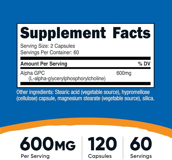 Nutricost Alpha GPC 600mg, 120 Vegetarian Capsules - Non-GMO and Gluten Free, 300mg Per Capsule (Pack of 2)