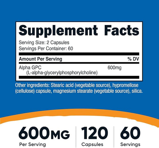 Nutricost Alpha GPC 600mg, 120 Vegetarian Capsules - Non-GMO and Gluten Free, 300mg Per Capsule (Pack of 2)
