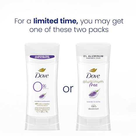 Dove 0% Aluminum Deodorant Stick Non irritating for Underarm Care Lavender and Vanilla Kindest Aluminum free 2.6 oz