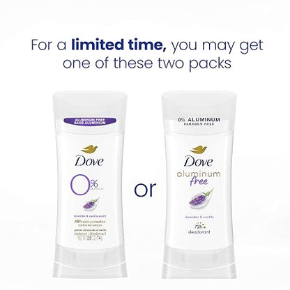 Dove 0% Aluminum Deodorant Stick Non irritating for Underarm Care Lavender and Vanilla Kindest Aluminum free 2.6 oz