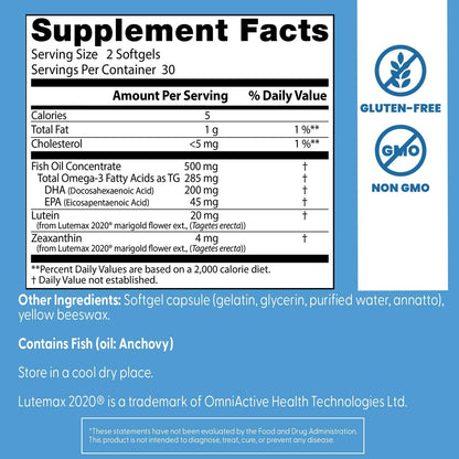 Doctor's Best Natural Vision Enhancers for Men & Women Non-GMO, 60 Softgels