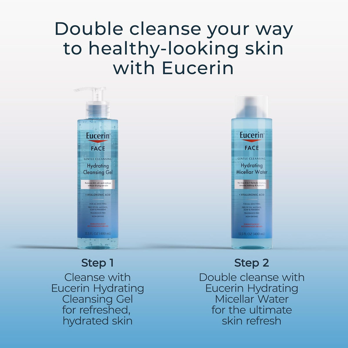 Eucerin Face Gentle Cleansing Hydrating Cleansing Gel,Daily Face Wash and Makeup Remover with Hyaluronic Acid,13.5 Fl Oz Bottle,(Pack of 2)