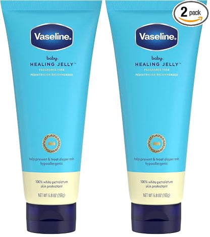 Vaseline Baby Healing Jelly 100% White Petrolatum Skin Protectant 1 ct for Preventing & Treating Diaper Rash, with a Hypoallergenic, Pediatrician-Recommended Formula, 6.8 OZ (Pack of 2)