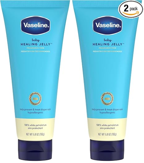 Vaseline Baby Healing Jelly 100% White Petrolatum Skin Protectant 1 ct for Preventing & Treating Diaper Rash, with a Hypoallergenic, Pediatrician-Recommended Formula, 6.8 OZ (Pack of 2)