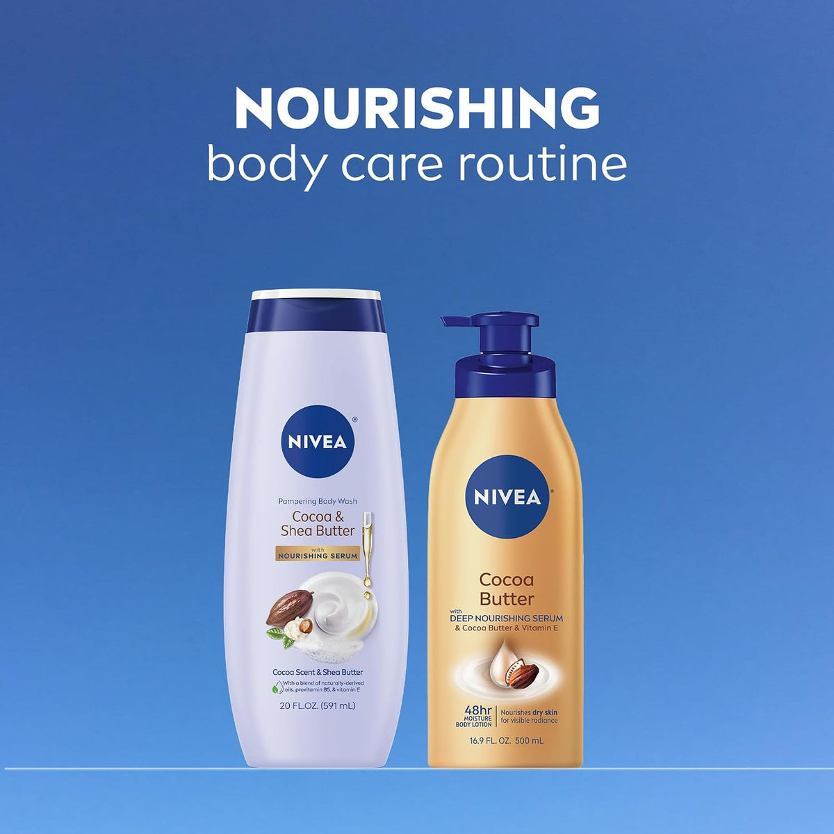 NIVEA Pampering Cocoa and Shea Butter Body Wash with Nourishing Serum, Moisturizing Body Wash for Women, Enriched with Provitamin B5 and Vitamin E, 20 Fl Oz Bottle (Pack of 12)