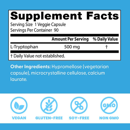 Doctor's Best L Tryptophan Supplement, for Men & Women, 90 Veg Capsules