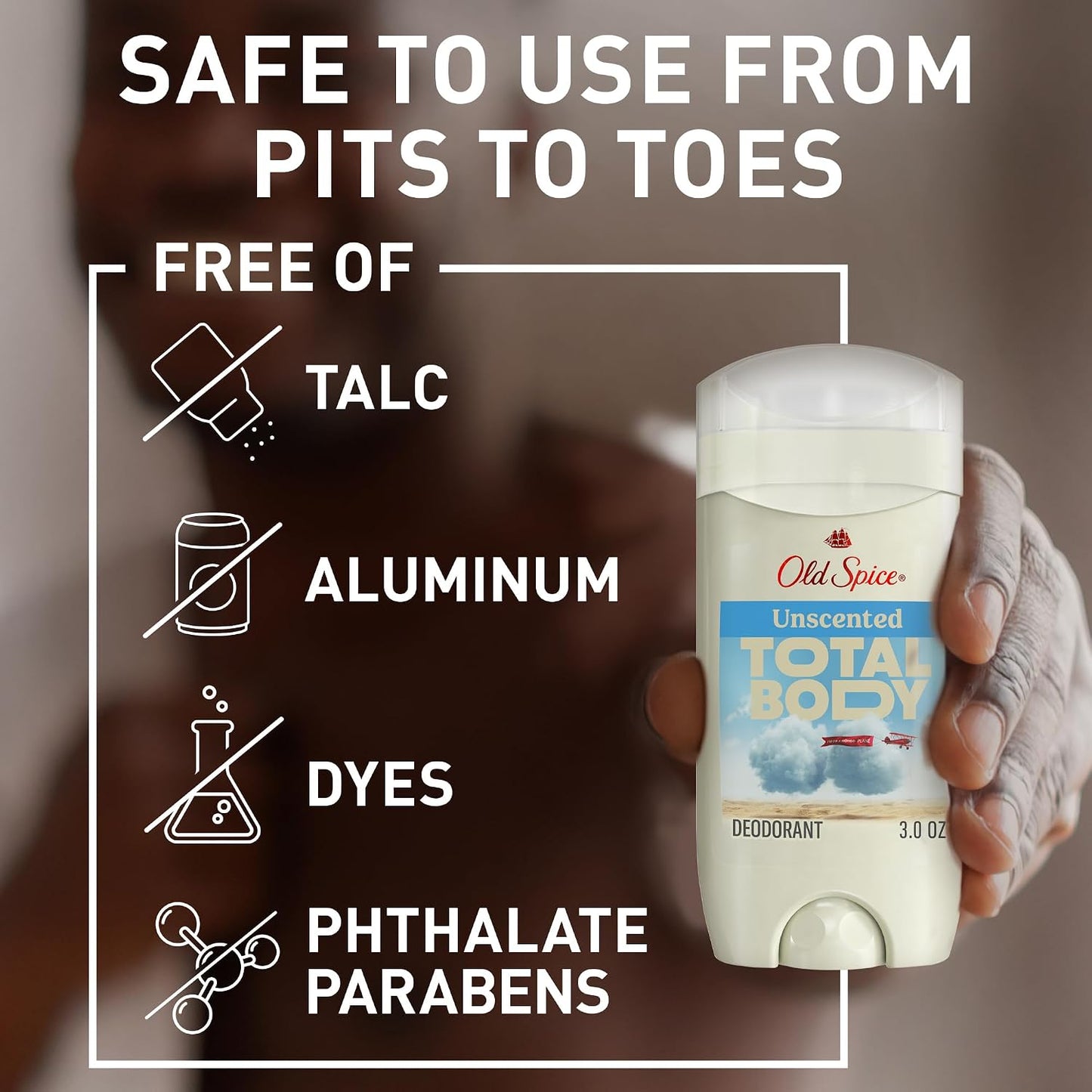 Old Spice Whole Body Deodorant Stick for Men, Aluminum Free, Unscented, 24/7 Odor Protection, 24/7 Lasting Freshness, Dermatologist Tested, Gentle on Skin, Safe to Use All Over, 3.0 oz