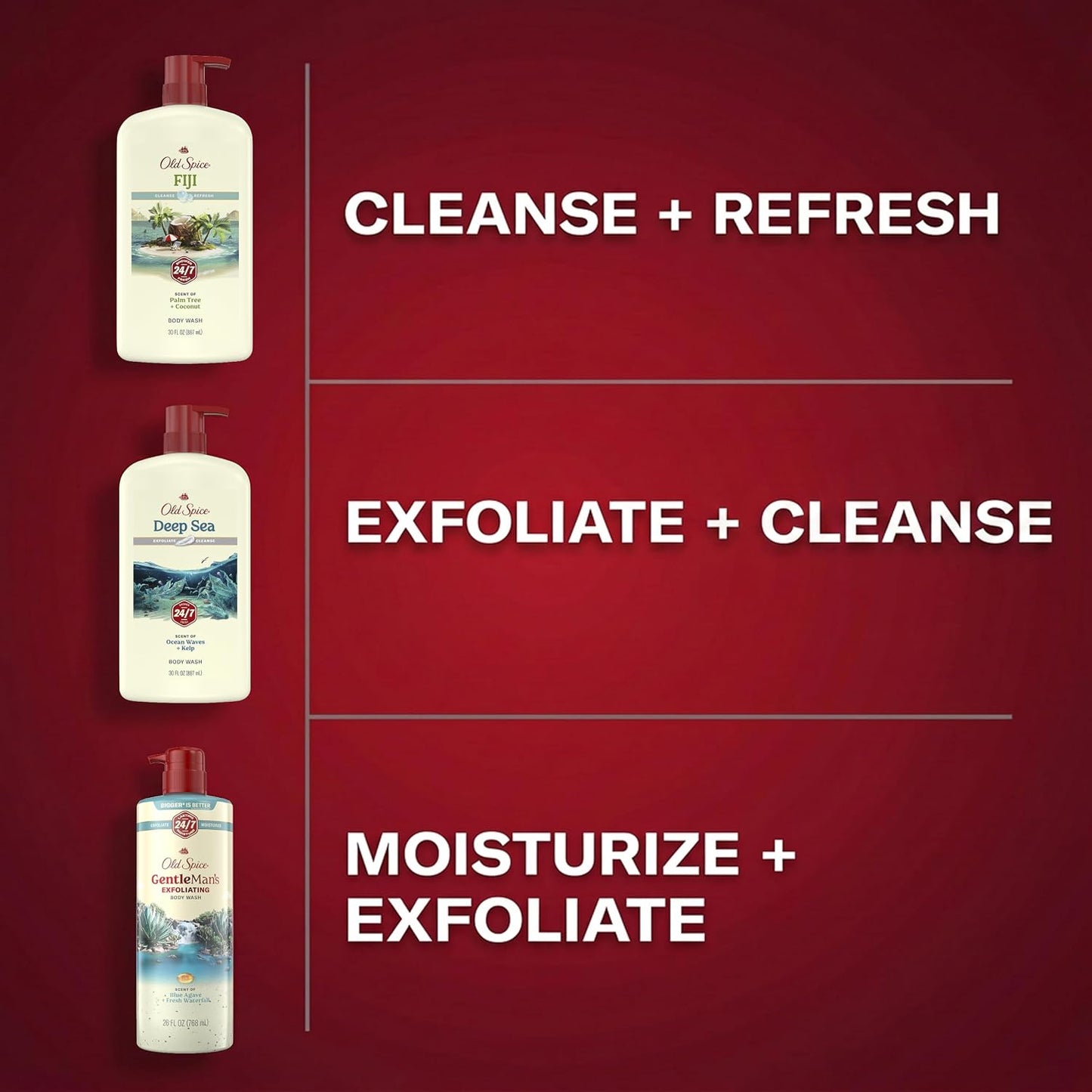 Old Spice GentleMan's Exfoliating & Moisturizing Body Wash for Men, 24/7 Shower Fresh with Long Lasting Scent, Renewing Vitamin B3 Blend, Brown Sugar + Cocoa Butter Scent, 26 oz