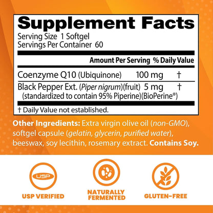 Doctor's Best High Absorption CoQ10 with BioPerine Supplement, 60 Softgels