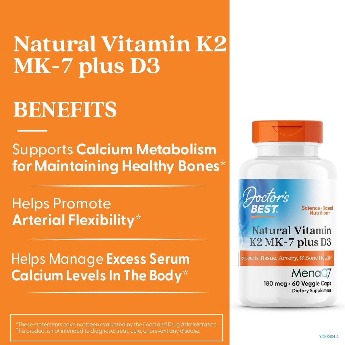 Doctor's Best Natural Vitamin K2 MK-7 Plus D3, Non-GMO, 60 Veg Caps