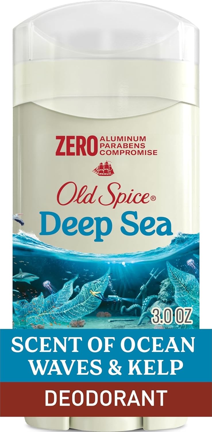Old Spice Aluminum Free Deodorant for Men, 24/7 Lasting Freshness & Long Lasting Scent, 24/7 Sweat & Odor Protection, Deep Sea with Ocean Waves & Kelp Scent, 3.0 oz (Pack of 1)