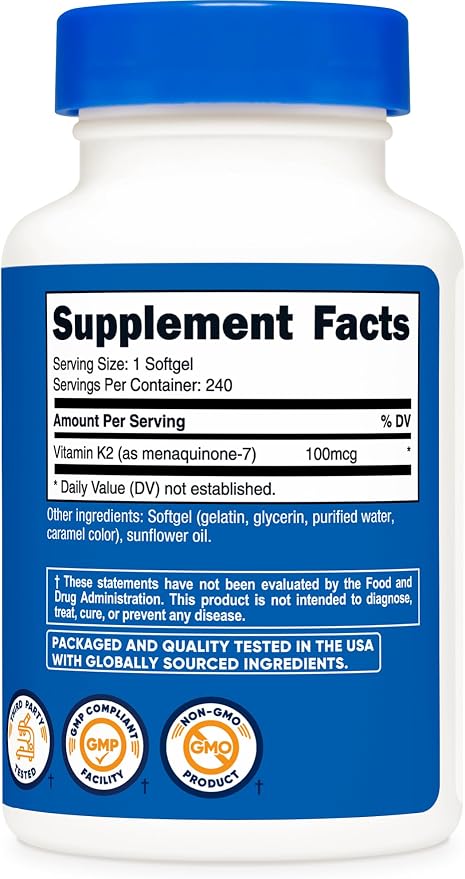 Nutricost Vitamin K2 MK-7 100 mcg, 240 Softgels, Gluten Free, GMO-Free