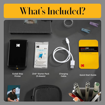 KODAK Step Instant Smartphone Photo Printer, Portable Mini Color Wireless Mobile Printer, Zink 2x3” (5.1x7.5 cm) Sticky-Back Photos, Bluetooth Compatible with iOS & Android Devices, Editing App, Black