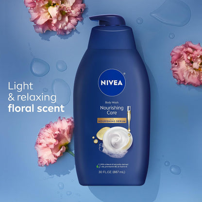 NIVEA Nourishing Care Body Wash with Nourishing Serum, 30 Fl Oz (Pack of 6)