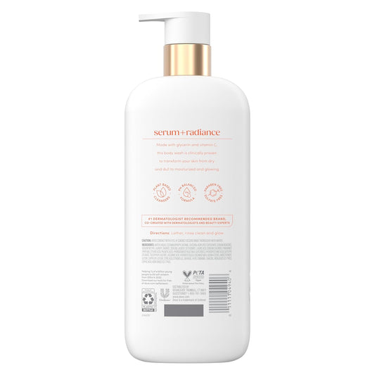 Dove Exfoliating Body Wash Glow Recharge Energizes & illuminates skin 3% brightening serum with vitamin C 18.5 oz
