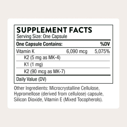 THORNE Vitamin K, Vitamins K1 and K2 (as MK-4 and MK-7), 60 Capsules