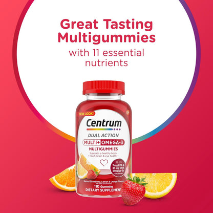 Centrum MultiGummies Multi+ Omega 3, Assorted Fruit Flavors, 110 Count