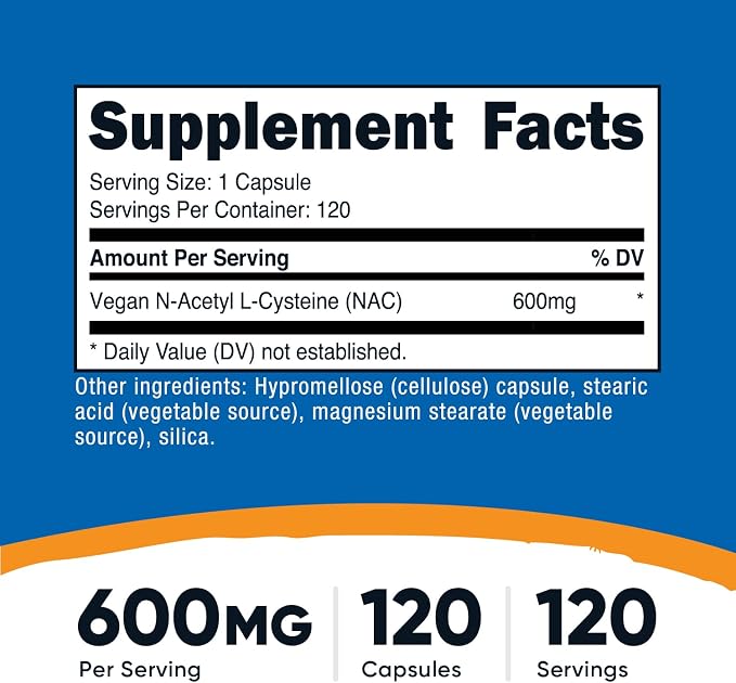 Nutricost N-Acetyl L-Cysteine (NAC) 600mg, 120 Vegetarian Capsules - GMO-Free, Gluten Free, Vegetarian Caps (Pack of 2)