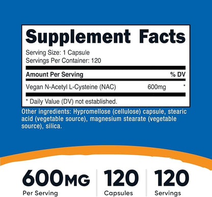 Nutricost N-Acetyl L-Cysteine (NAC) 600mg, 120 Vegetarian Capsules - GMO-Free, Gluten Free, Vegetarian Caps (Pack of 2)