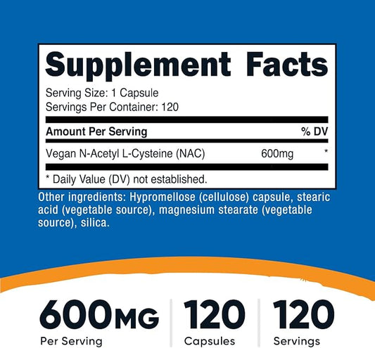Nutricost N-Acetyl L-Cysteine (NAC) 600mg, 120 Vegetarian Capsules - GMO-Free, Gluten Free, Vegetarian Caps (Pack of 2)