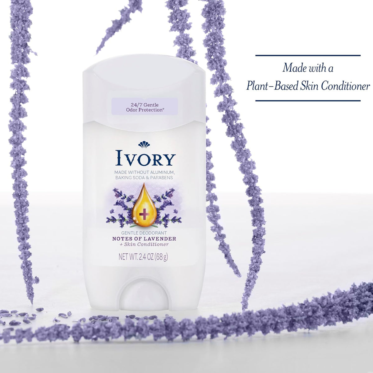 Ivory Gentle Deodorant Notes of Lavender, 24hr Gentle Deodorant, Dermatologist Tested, Baking Soda Free, Paraben Free, 2.4oz (Pack of 6)