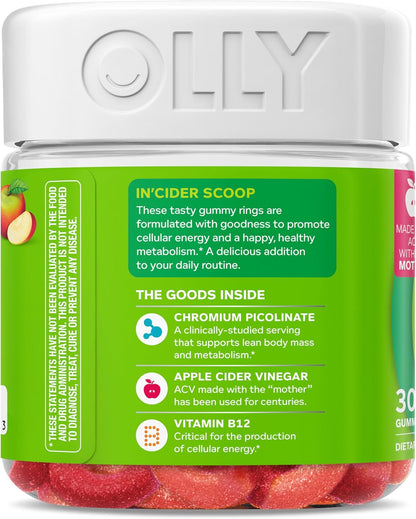 OLLY Metabolism Gummy Rings, Cellular Energy Supplement,* ACV - 30 Count