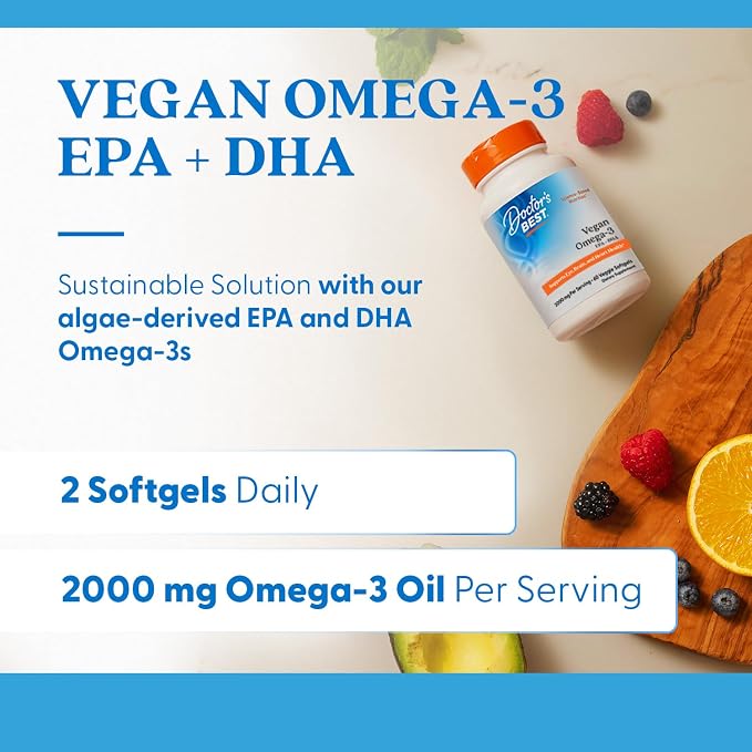 Doctors Best Vegan Omega-3 EPA + DHA from Algae, 60 Veggie Softgels
