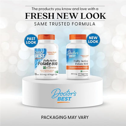 Doctor's BEST Folate Supplement 800 mcg for Women & Men, 60 Veg Caps