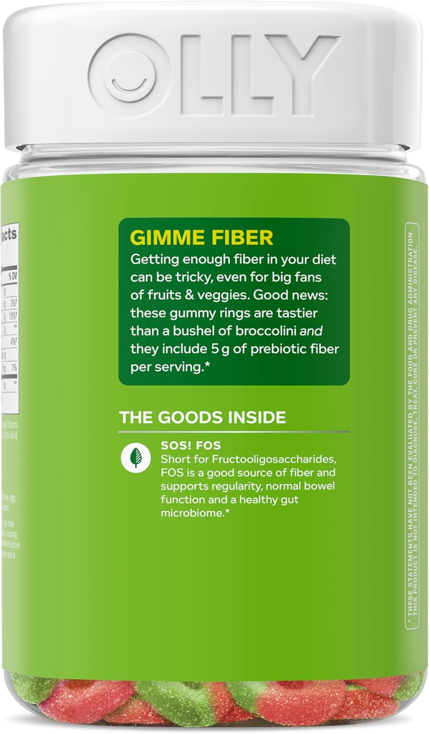 OLLY Fiber Gummy Rings Digestive Health Supplement, Berry Melon - 100 Count