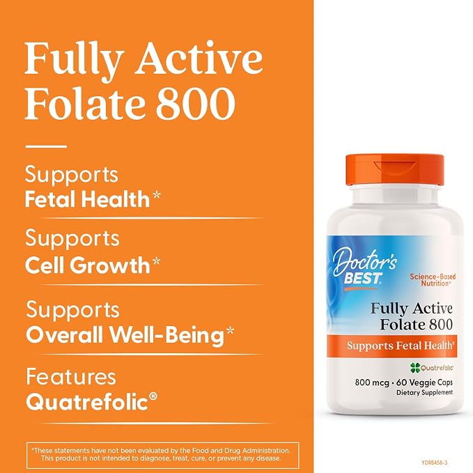 Doctor's BEST Folate Supplement 800 mcg for Women & Men, 60 Veg Caps